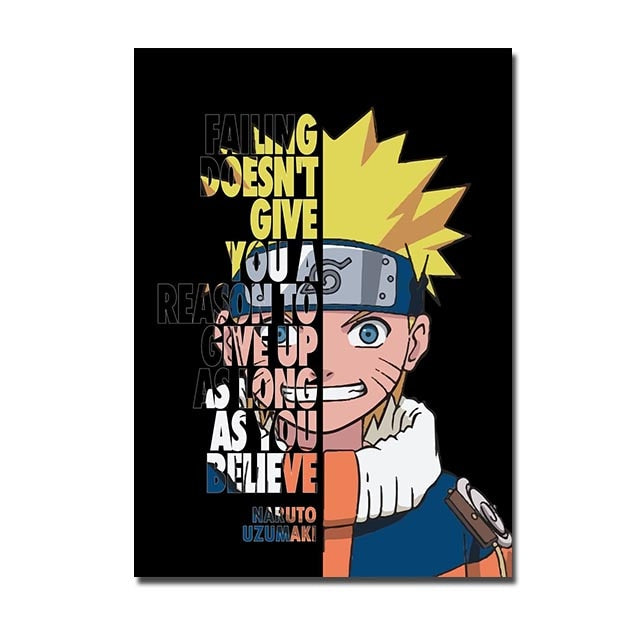 Naruto One Piece Dragon Ball Anime Canvas Painting Motivational Quote Letter Poster Luffy Goku Manga Wall Art Home Decor Cuadros