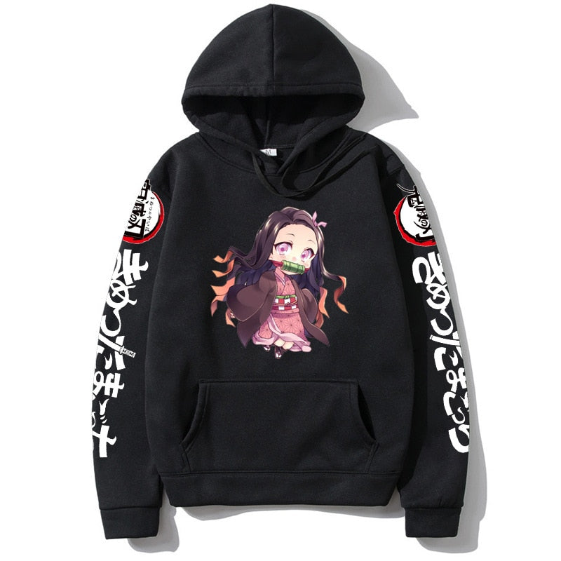 Demon Slayer Kamado Nezuko Japan Anime Tanjirou Print Pullovers Hoodie Loose Streetwear Sweatshirt Women/Man Black Series Hoodie