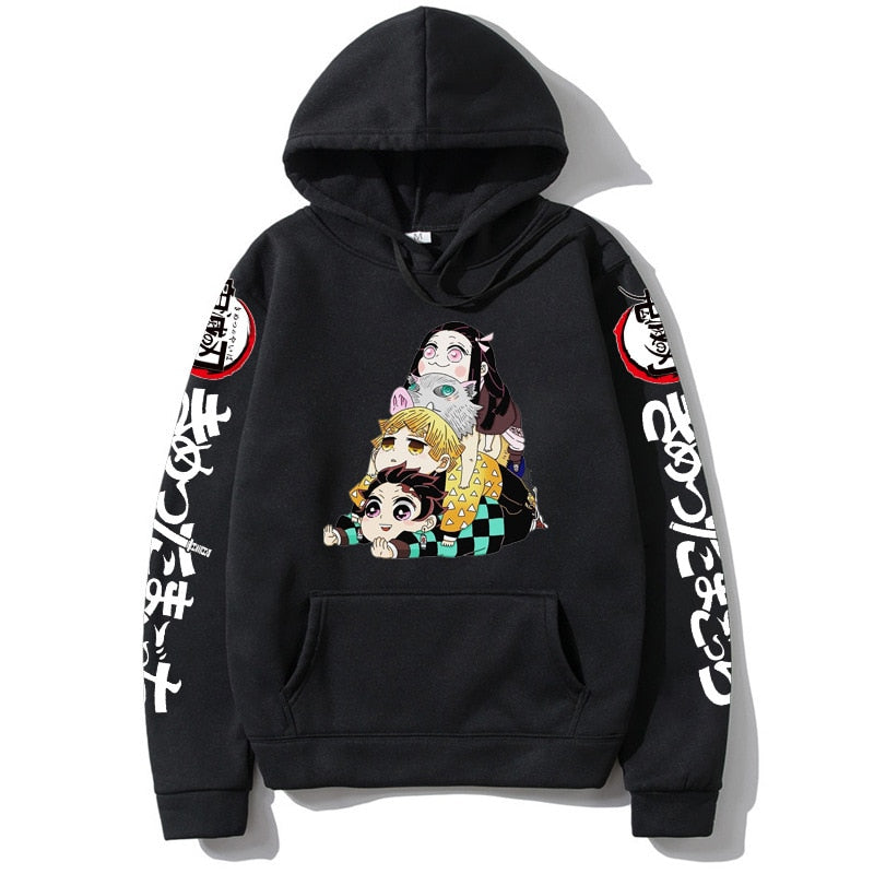 Demon Slayer Kamado Nezuko Japan Anime Tanjirou Print Pullovers Hoodie Loose Streetwear Sweatshirt Women/Man Black Series Hoodie