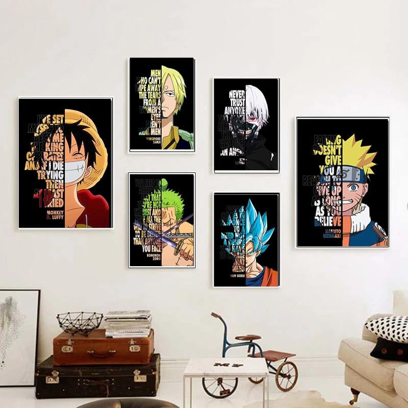 Naruto One Piece Dragon Ball Anime Canvas Painting Motivational Quote Letter Poster Luffy Goku Manga Wall Art Home Decor Cuadros