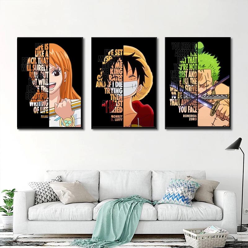 Naruto One Piece Dragon Ball Anime Canvas Painting Motivational Quote Letter Poster Luffy Goku Manga Wall Art Home Decor Cuadros