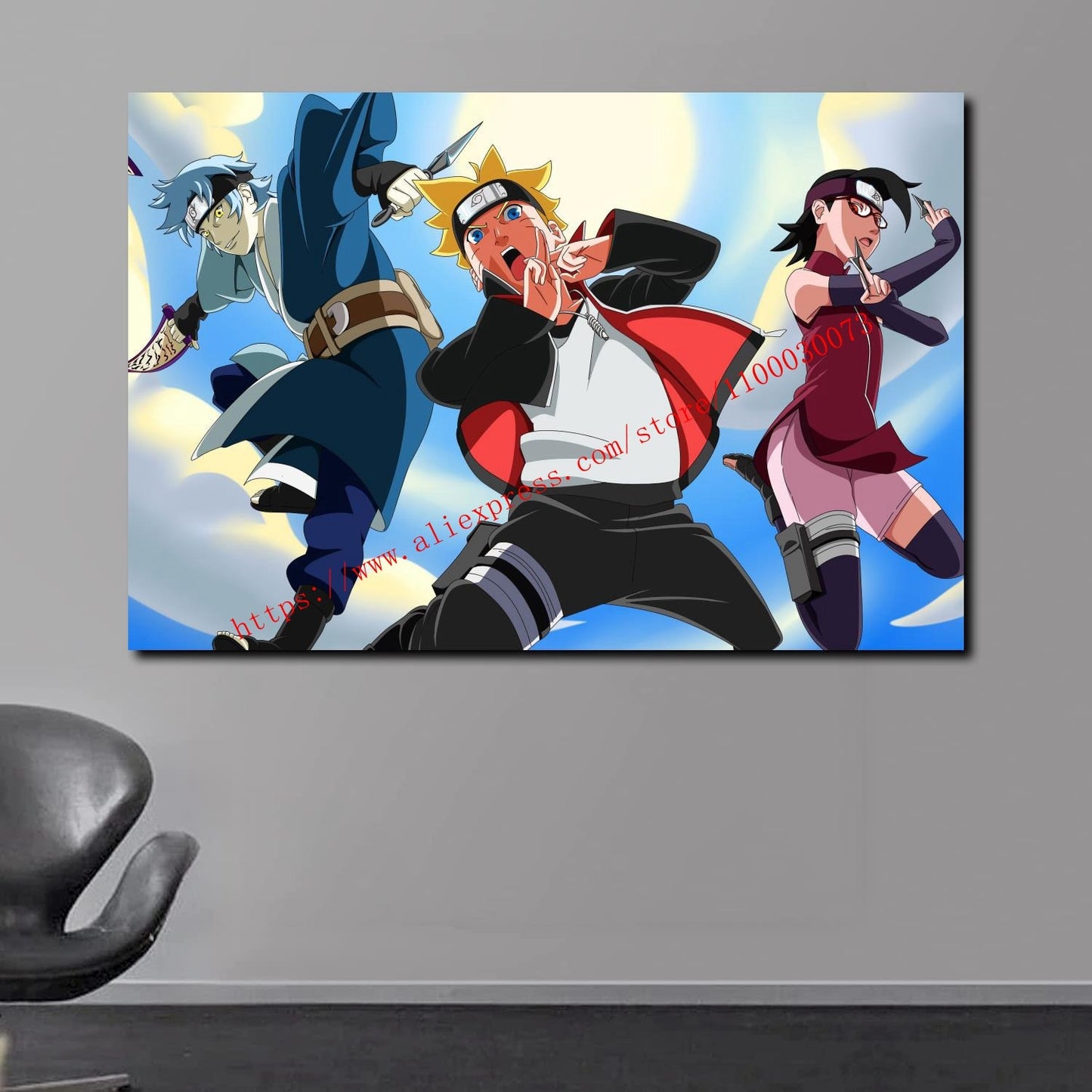 Boruto Uzumaki and Sasuke Anime Poster and Print Canvas Painting Set for Living Room Kids Room Decor Wall Mural